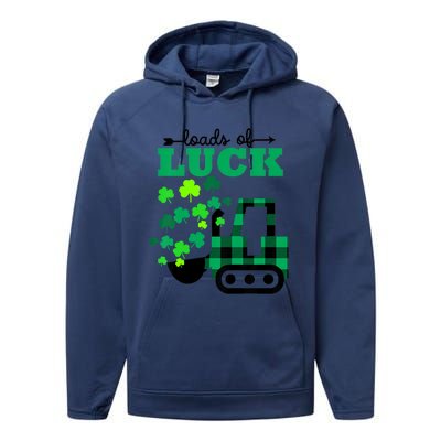 St Patricks Day Funny Truck Loads Of Luck Buffalo Plaid Gift Performance Fleece Hoodie