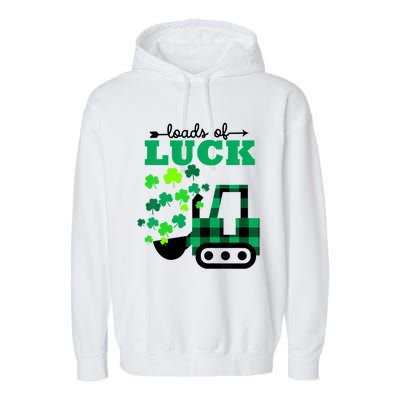 St Patricks Day Funny Truck Loads Of Luck Buffalo Plaid Gift Garment-Dyed Fleece Hoodie