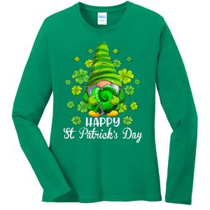 St Patricks Day Shirts Gnome Tie Dye Shamrock Ladies Long Sleeve Shirt