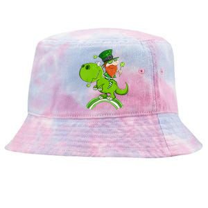 St. Patricks Day Leprechaun Riding A Dinosaur Shamrock Tie-Dyed Bucket Hat