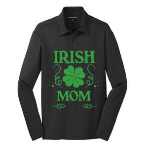 St Patricks Day Proud Irish Mom Clover Shamrock Great Gift Silk Touch Performance Long Sleeve Polo