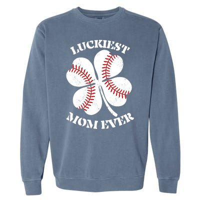 St Patrick's Day Shamrock Luckiest Mom Ever Irish Saint Paddy's Garment-Dyed Sweatshirt