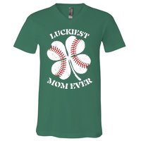 St Patrick's Day Shamrock Luckiest Mom Ever Irish Saint Paddy's V-Neck T-Shirt