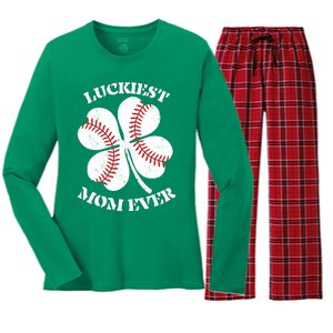 St Patrick's Day Shamrock Luckiest Mom Ever Irish Saint Paddy's Women's Long Sleeve Flannel Pajama Set 