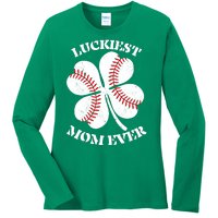 St Patrick's Day Shamrock Luckiest Mom Ever Irish Saint Paddy's Ladies Long Sleeve Shirt