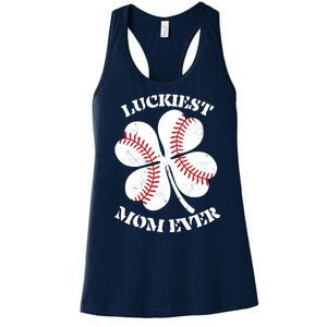 St Patrick's Day Shamrock Luckiest Mom Ever Irish Saint Paddy's Women's Racerback Tank