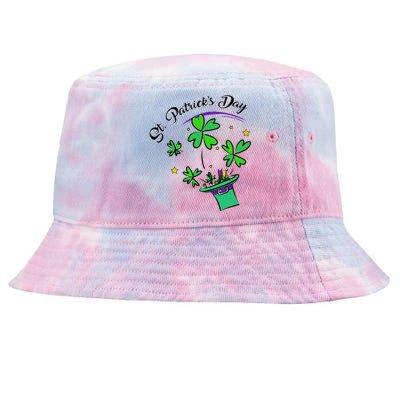 St. Patrick's Day Cool Hat Illustration Shamrock Tie-Dyed Bucket Hat