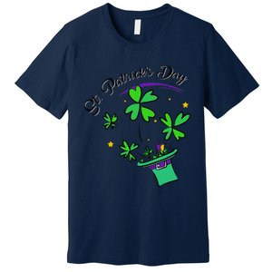 St. Patrick's Day Cool Hat Illustration Shamrock Premium T-Shirt