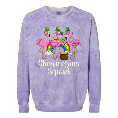 St Patrick's Day Shenanigan Squad Leprechaun Irish Flamingo Colorblast Crewneck Sweatshirt