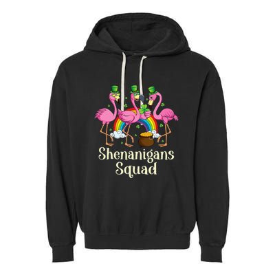 St Patrick's Day Shenanigan Squad Leprechaun Irish Flamingo Garment-Dyed Fleece Hoodie