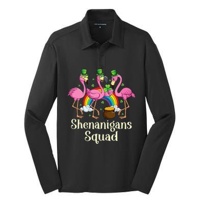 St Patrick's Day Shenanigan Squad Leprechaun Irish Flamingo Silk Touch Performance Long Sleeve Polo