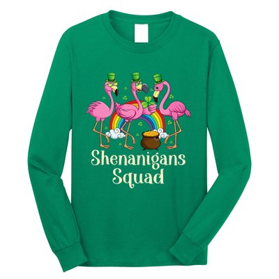 St Patrick's Day Shenanigan Squad Leprechaun Irish Flamingo Long Sleeve Shirt