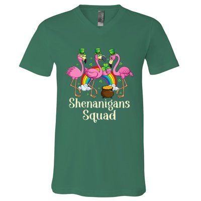 St Patrick's Day Shenanigan Squad Leprechaun Irish Flamingo V-Neck T-Shirt