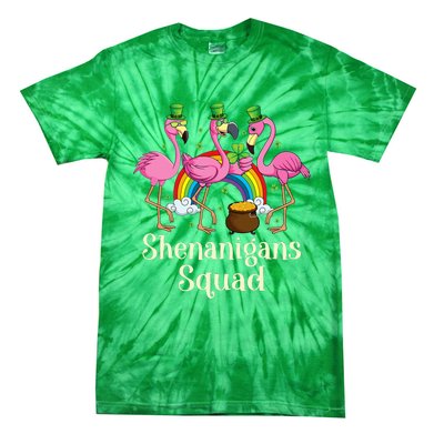 St Patrick's Day Shenanigan Squad Leprechaun Irish Flamingo Tie-Dye T-Shirt