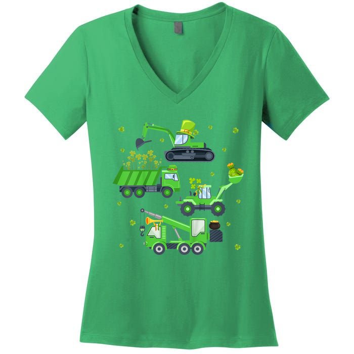 St Patricks Day Shirts Crane Truck Construction Women's V-Neck T-Shirt