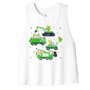 St Patricks Day Shirts Crane Truck Construction Women's Racerback Cropped Tank