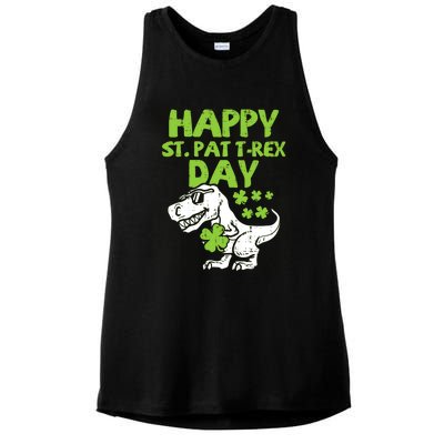 St Patricks Day Shirts Happy St Pat Trex Day Dino Gift Ladies PosiCharge Tri-Blend Wicking Tank