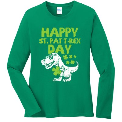 St Patricks Day Shirts Happy St Pat Trex Day Dino Gift Ladies Long Sleeve Shirt