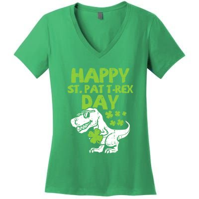 St Patricks Day Shirts Happy St Pat Trex Day Dino Gift Women's V-Neck T-Shirt