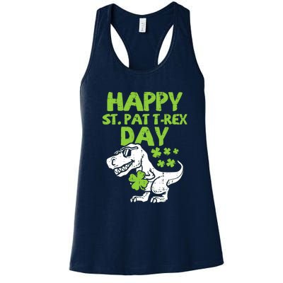 St Patricks Day Shirts Happy St Pat Trex Day Dino Gift Women's Racerback Tank