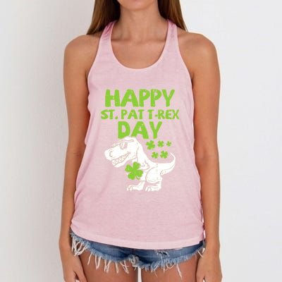 St Patricks Day Shirts Happy St Pat Trex Day Dino Gift Women's Knotted Racerback Tank