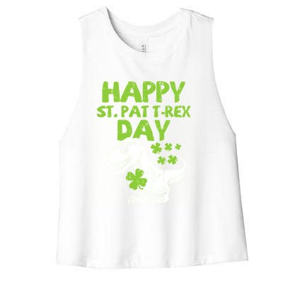 St Patricks Day Shirts Happy St Pat Trex Day Dino Gift Women's Racerback Cropped Tank