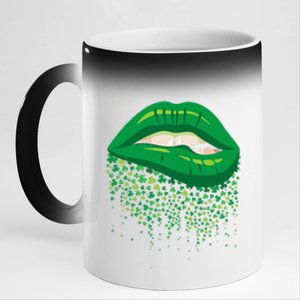 St. Patricks Day Cute Lips With Funny Clovers 11oz Black Color Changing Mug