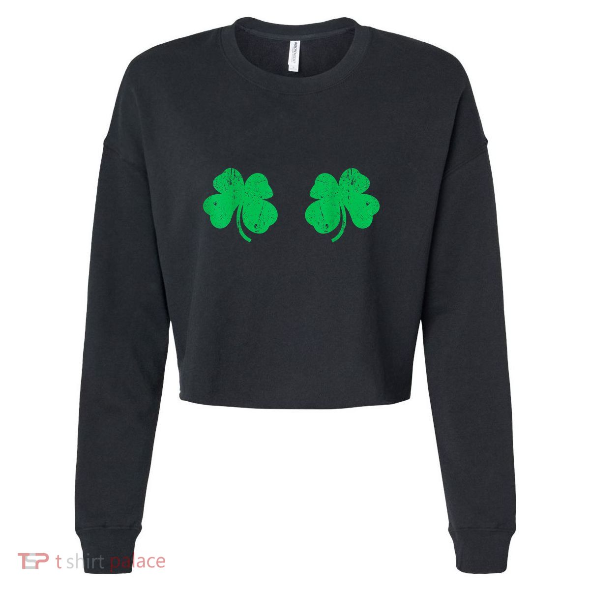 St Patricks Day Shamrock Boobs Irish Gift Cropped Pullover Crew