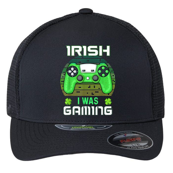 St Patricks Day Gamer Shamrock Irish I Was Gaming Flexfit Unipanel Trucker Cap