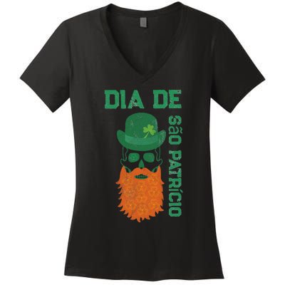 SAINT PATRICK'S DAY SKULL DESIGN Women's V-Neck T-Shirt