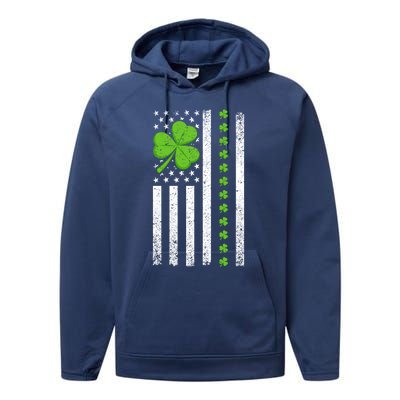 St Patrick's Day Irish American Flag Great Gift Performance Fleece Hoodie