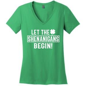 St Patricks Day Shirts Let The Shenanigans Begin Tie Dye Women's V-Neck T-Shirt