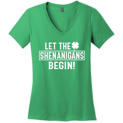 St Patricks Day Shirts Let The Shenanigans Begin Tie Dye Women's V-Neck T-Shirt