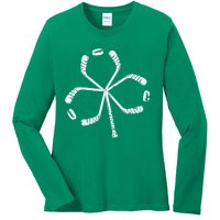 St Patricks Day Hockey Shamrock Vintage Stick Saint Paddy's Ladies Long Sleeve Shirt