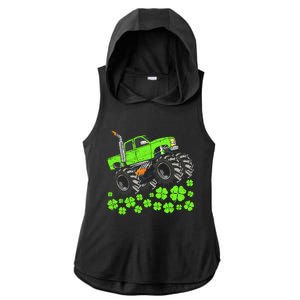 St Patricks Day Lucky Monster Truck Ladies PosiCharge Tri-Blend Wicking Draft Hoodie Tank