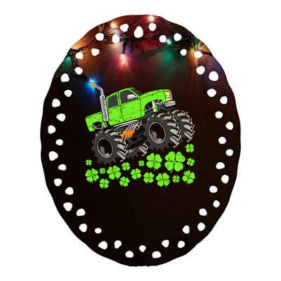 St Patricks Day Lucky Monster Truck Ceramic Oval Ornament