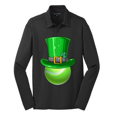 St Patrick's Day Tennis Irish Tennis Players Leprechaun Hat Gift Silk Touch Performance Long Sleeve Polo