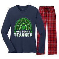 St. Patrick's Day One Lucky Teacher Ireland Premium Women's Long Sleeve Flannel Pajama Set 