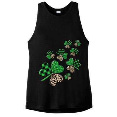St. Patricks Day Shamrock Irish Leopard Print Plaid Pattern Ladies PosiCharge Tri-Blend Wicking Tank