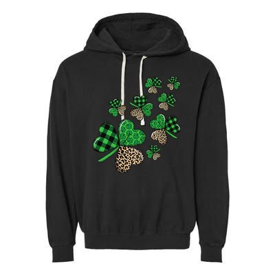St. Patricks Day Shamrock Irish Leopard Print Plaid Pattern Garment-Dyed Fleece Hoodie