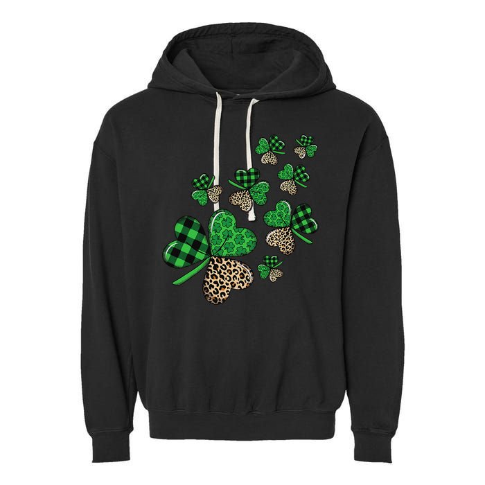 St. Patricks Day Shamrock Irish Leopard Print Plaid Pattern Garment-Dyed Fleece Hoodie