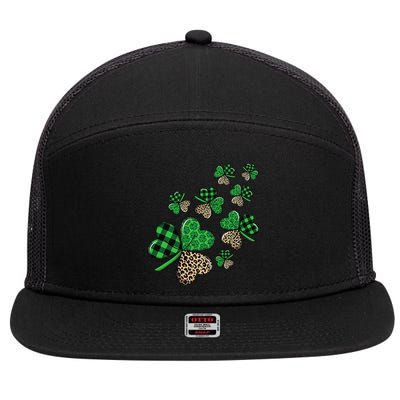 St. Patricks Day Shamrock Irish Leopard Print Plaid Pattern 7 Panel Mesh Trucker Snapback Hat