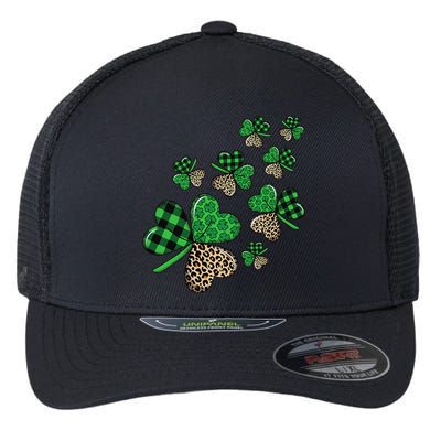 St. Patricks Day Shamrock Irish Leopard Print Plaid Pattern Flexfit Unipanel Trucker Cap