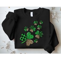 St. Patricks Day Shamrock Irish Leopard Print Plaid Pattern Sweatshirt