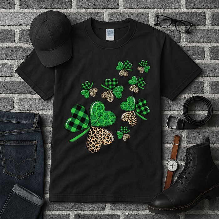 St. Patricks Day Shamrock Irish Leopard Print Plaid Pattern Tall T-Shirt