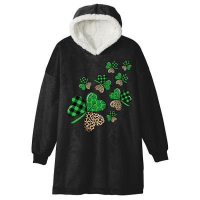 St. Patricks Day Shamrock Irish Leopard Print Plaid Pattern Hooded Wearable Blanket