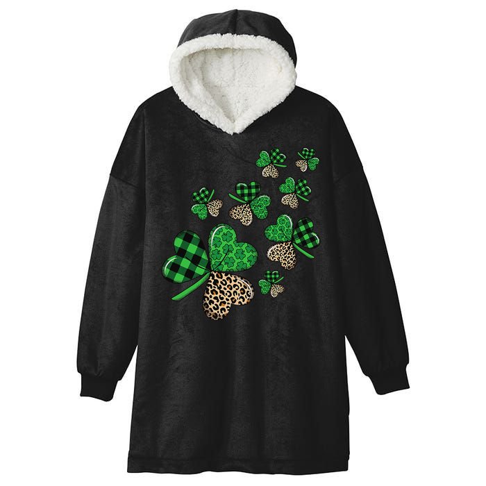 St. Patricks Day Shamrock Irish Leopard Print Plaid Pattern Hooded Wearable Blanket