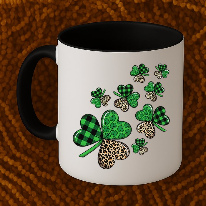 St. Patricks Day Shamrock Irish Leopard Print Plaid Pattern Mug