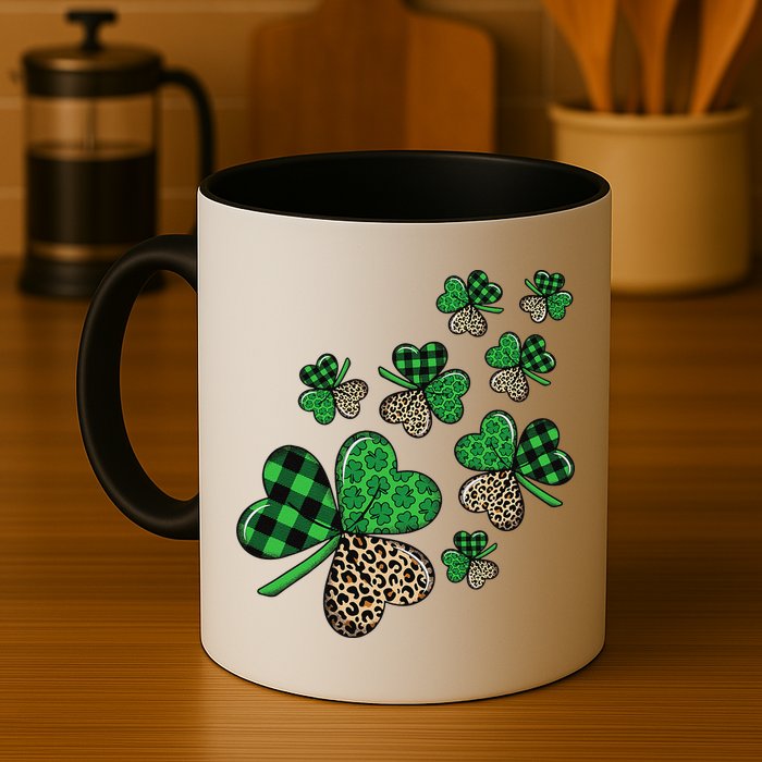 St. Patricks Day Shamrock Irish Leopard Print Plaid Pattern Mug