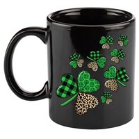 St. Patricks Day Shamrock Irish Leopard Print Plaid Pattern 11oz C Handle Ceramic Mug